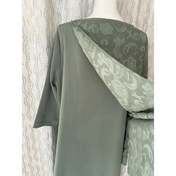 Soft Surroundings Women’s Soft Olive Floral Tunic Blouse 3/4 Sleeve Size Large - Picture 4 of 8
